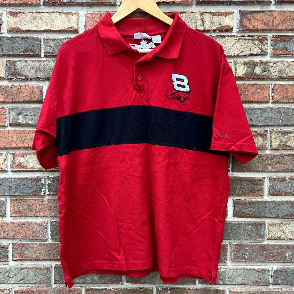 Winner's CIrcle Dale Jr. Budweiser Red Black Short Sleeve Polo Vintage Men's XL